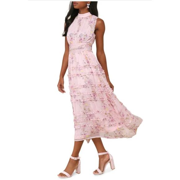 READY FEB Lulus Happily Sweet Floral Ruffle Midi-Dress Size S - Picture 9 of 9